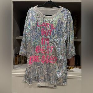 Sequin Graphic Oversized Tee/ Dress with Pink Lettering